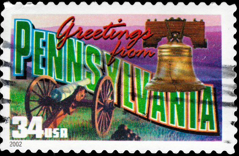 A postage stamp that says greetings from pennsylvania