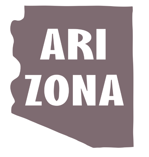 Arizona is written in white letters on a purple background