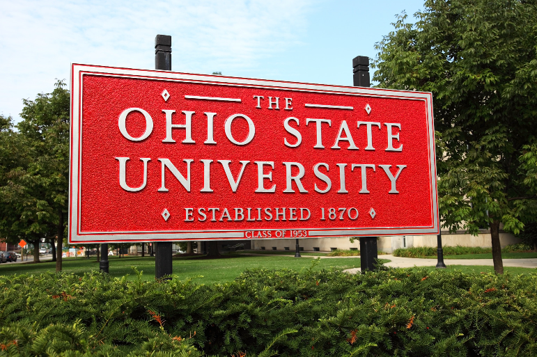 A red sign for the ohio state university