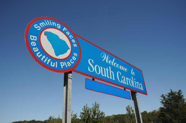 A blue sign that says welcome to south carolina