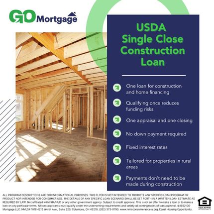 an advertisement for a usda single close construction loan
