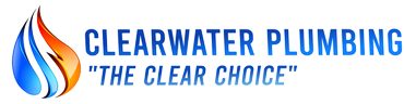 Logo for Clearwater Plumbing with a water drop graphic and the text 