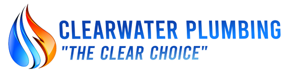 Logo for Clearwater Plumbing with a water drop graphic and the text 