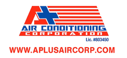 Logo of A+ Air Conditioning Corporation, red and blue, with website address at the bottom.