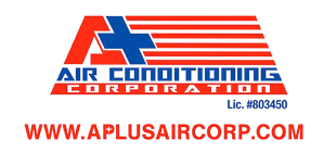 Logo of A+ Air Conditioning Corporation, red and blue, with website address at the bottom.