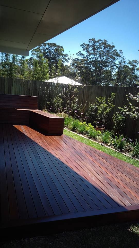 Wooden Deck With A Bench And Umbrella — Shane's Painting & Timber Restorations In Toowoomba City, QLD