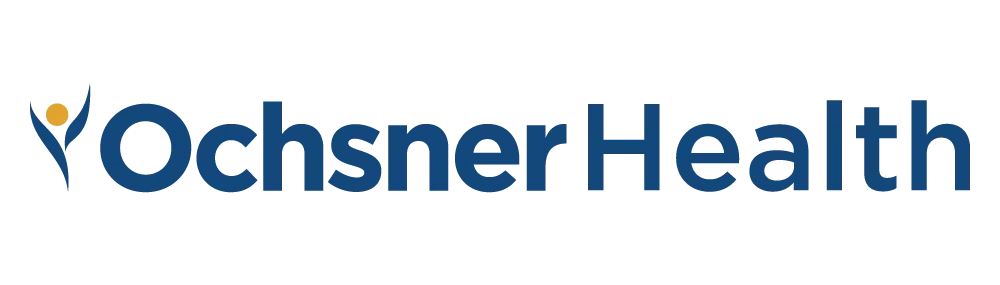 Ochsner Health logo: blue symbol of a person with outstretched arms and a yellow head, with "Ochsner Health" in blue text.