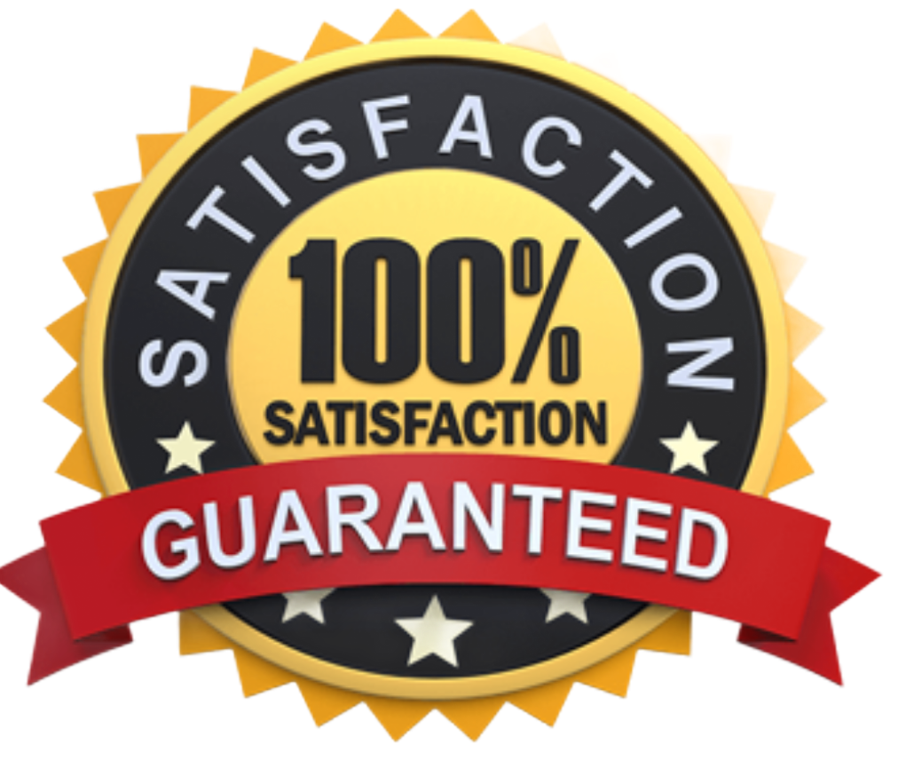 100% Satisfaction Guaranteed badge: Black, gold, and red colors.