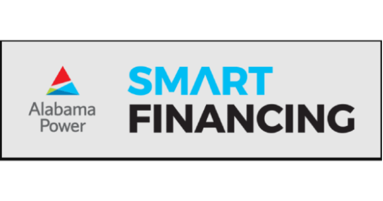 Alabama Power Smart Financing logo: red, blue, and teal triangle, with blue