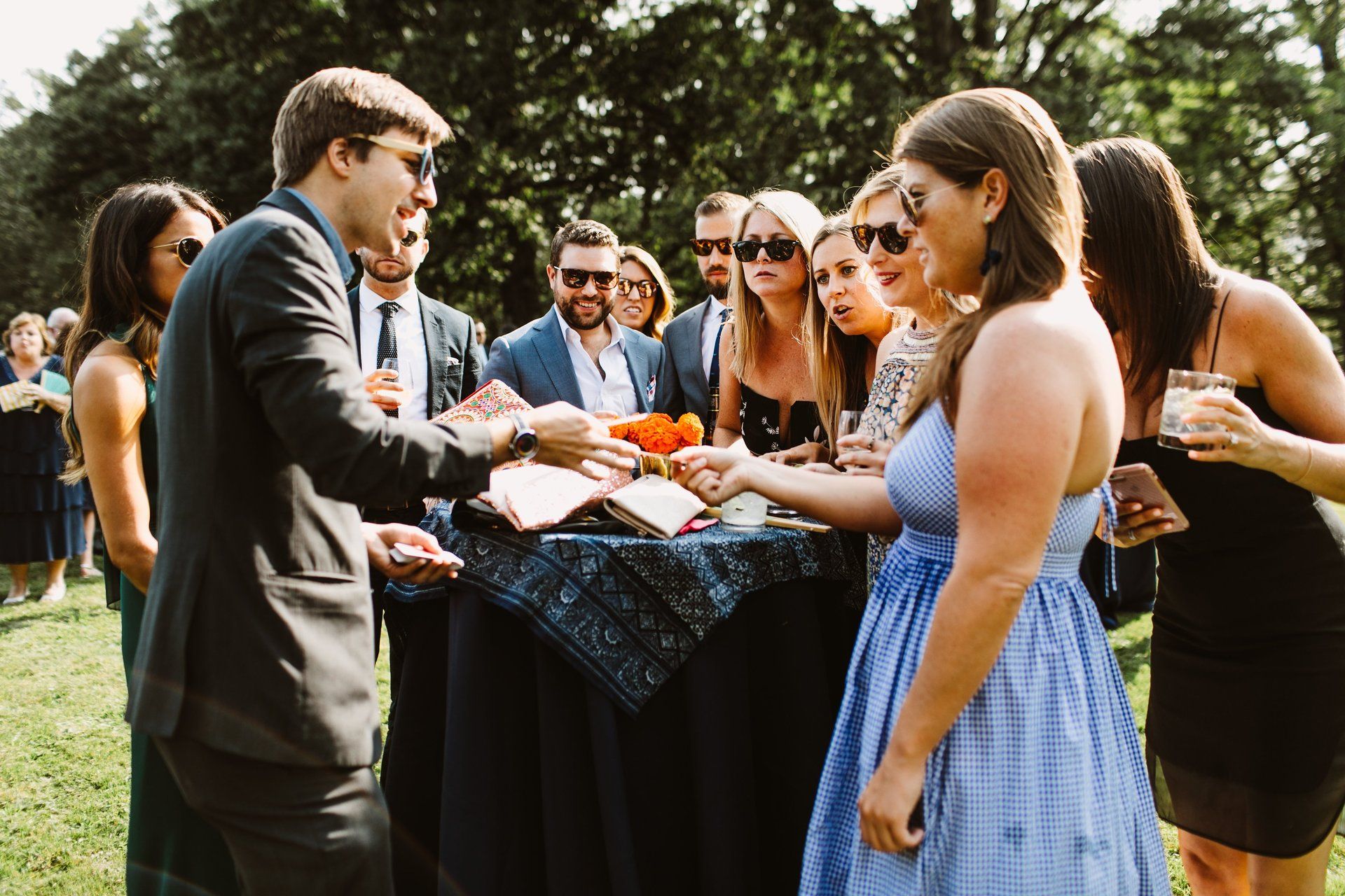 a crowd gathers to watch