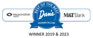 Dan's Best of the Best award logo with Wilmington Trust and M&T Bank. Winner 2019 & 2023. Blue, white.