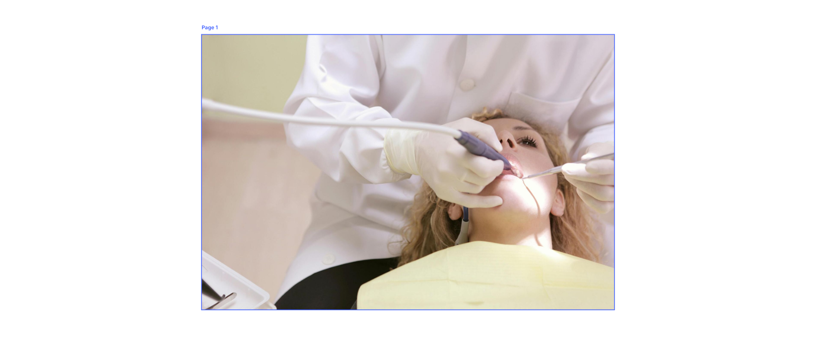 Dentist examining a patient's mouth with tools in a dental office.