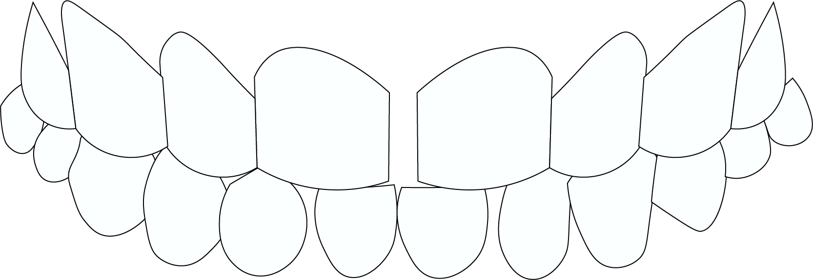 A black and white drawing of a person 's teeth on a white background.