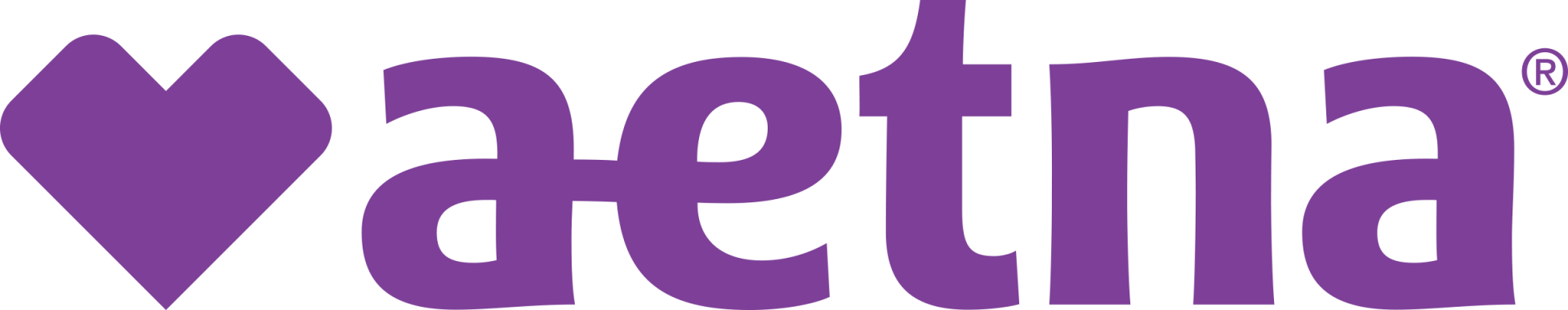 A purple logo for aetna with a heart in the middle.