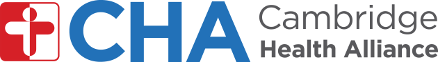 The logo for the cambridge health alliance is blue and red
