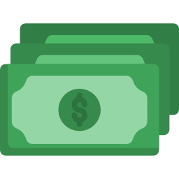 A stack of green dollar bills with a dollar sign on them.