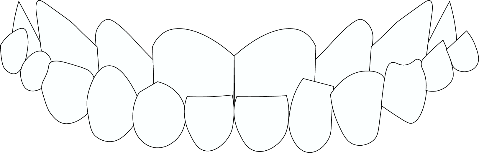 A black and white drawing of a row of teeth on a white background.
