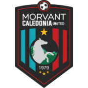The logo for morvant caledonia united shows a horse and a soccer ball