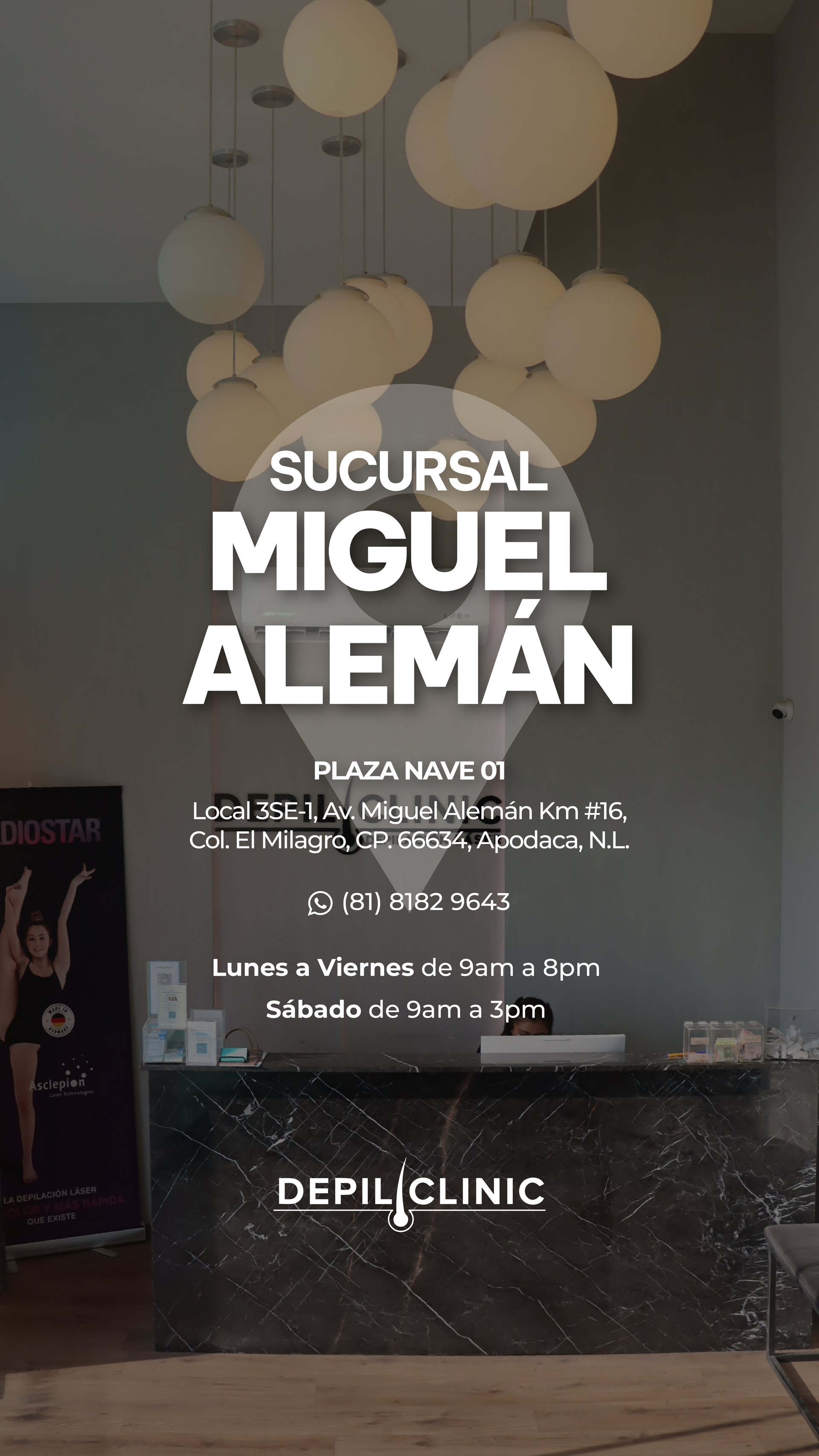 Una imagen de una escalera con las palabras sucursal miguel aleman.
