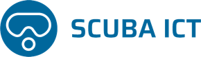 The logo for scuba ict is a blue circle with a scuba mask in it.