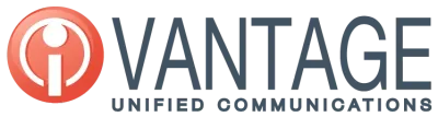 Vantage Unified Communications logo with orange icon and gray-blue text on white background