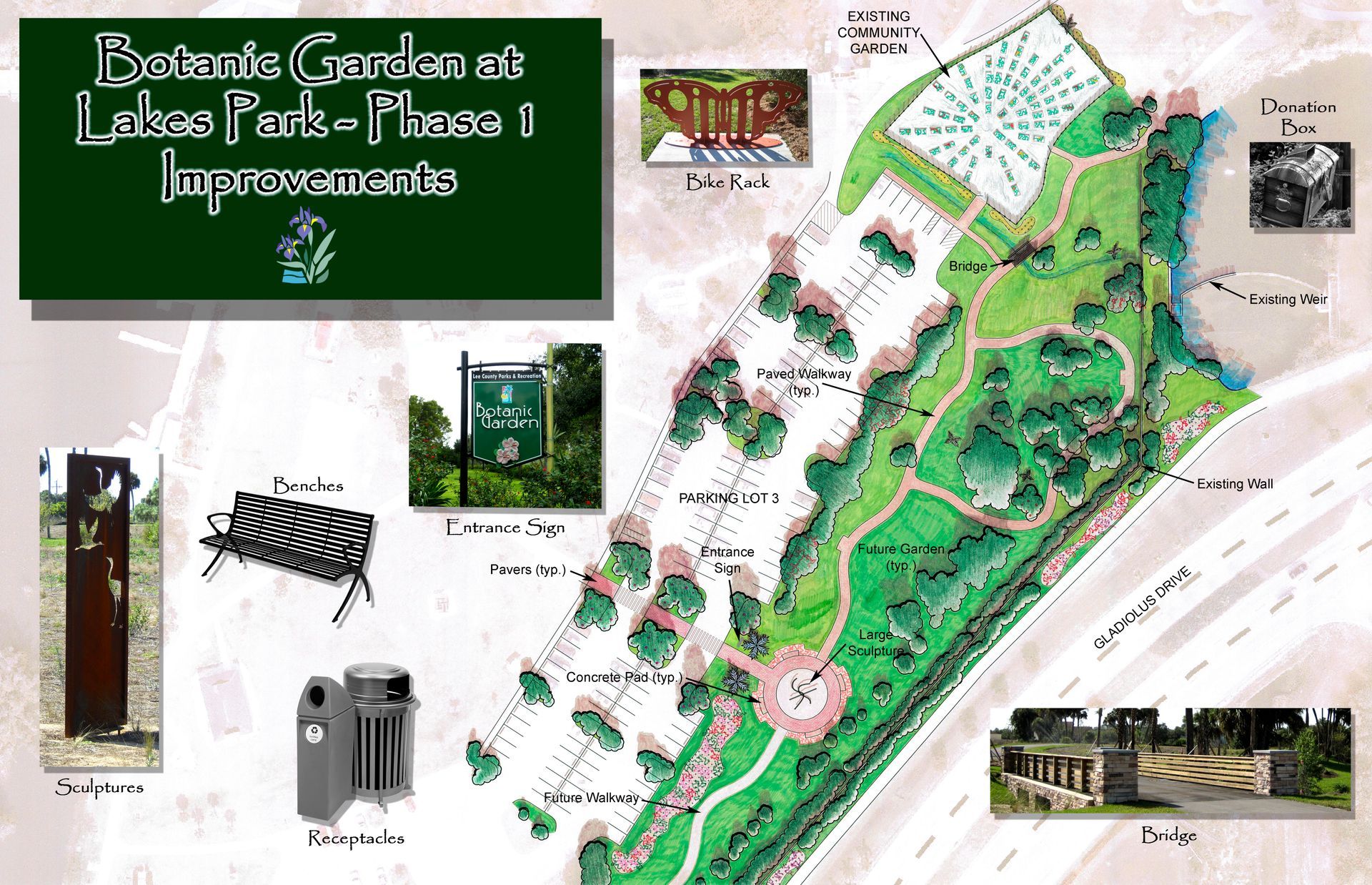 A map of the botanic garden at lakes park