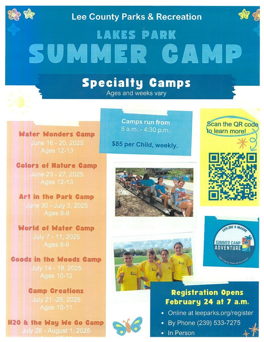 A flyer for a summer camp at lakes park