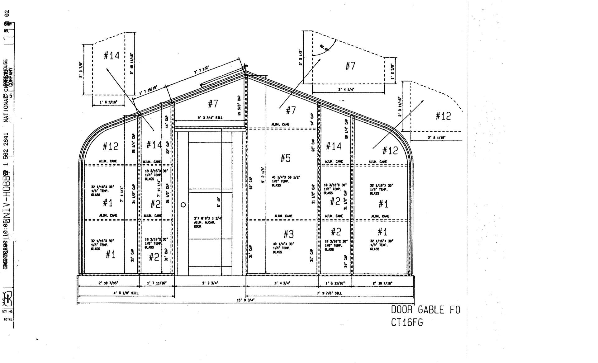 A black and white drawing of a greenhouse with measurements