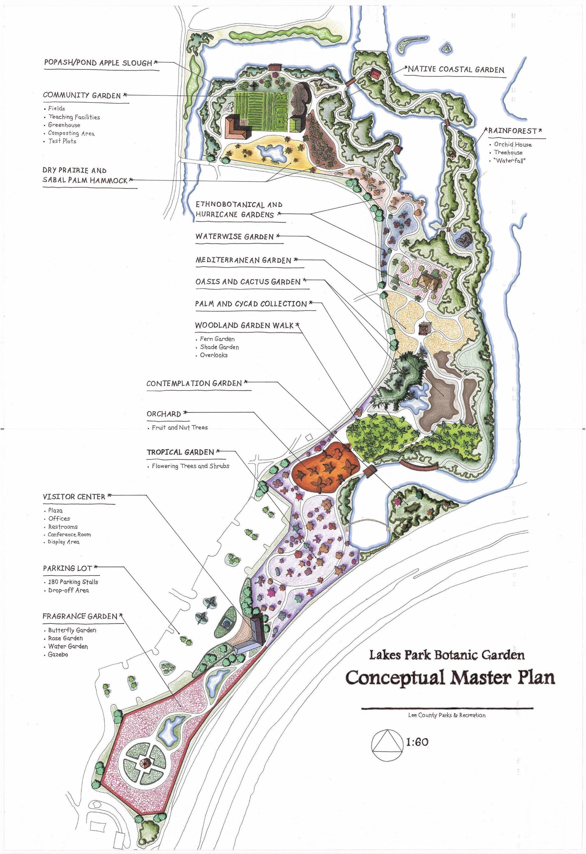 A map of a park with a lot of flowers on it.