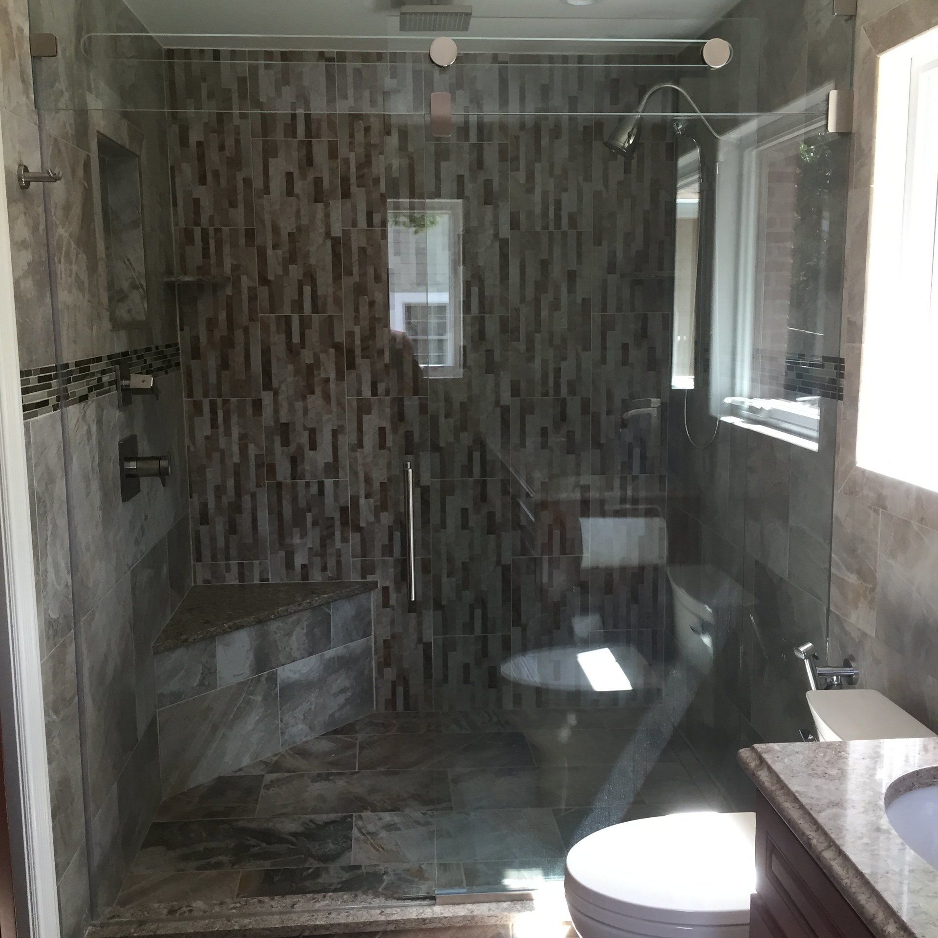 brand new shower in remodeled bathroom