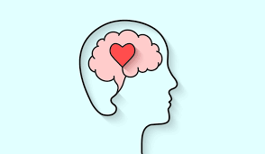 Outline of a head with a brain shape inside, containing a heart.