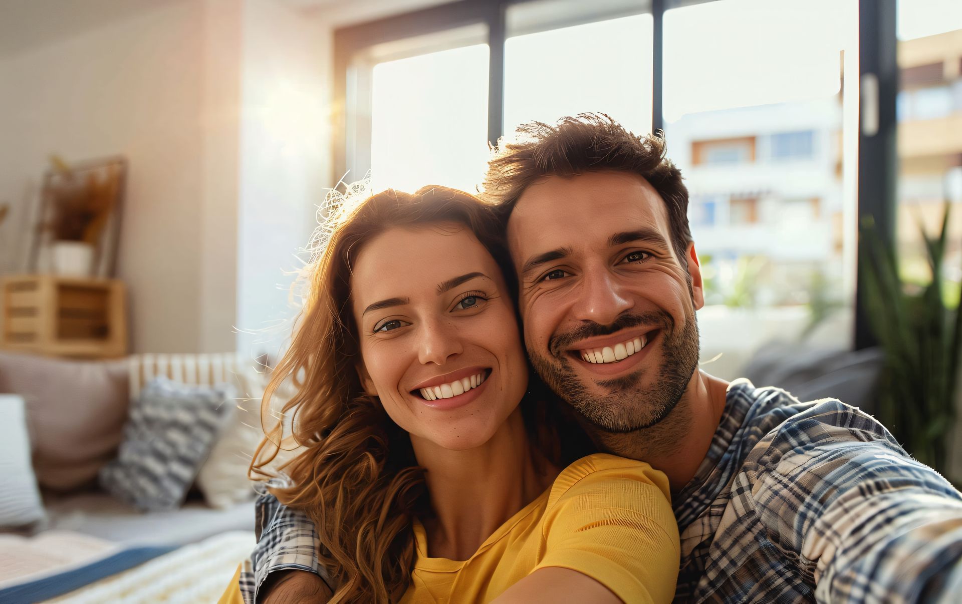 Um homem está segurando um cachorro vestindo um suéter.