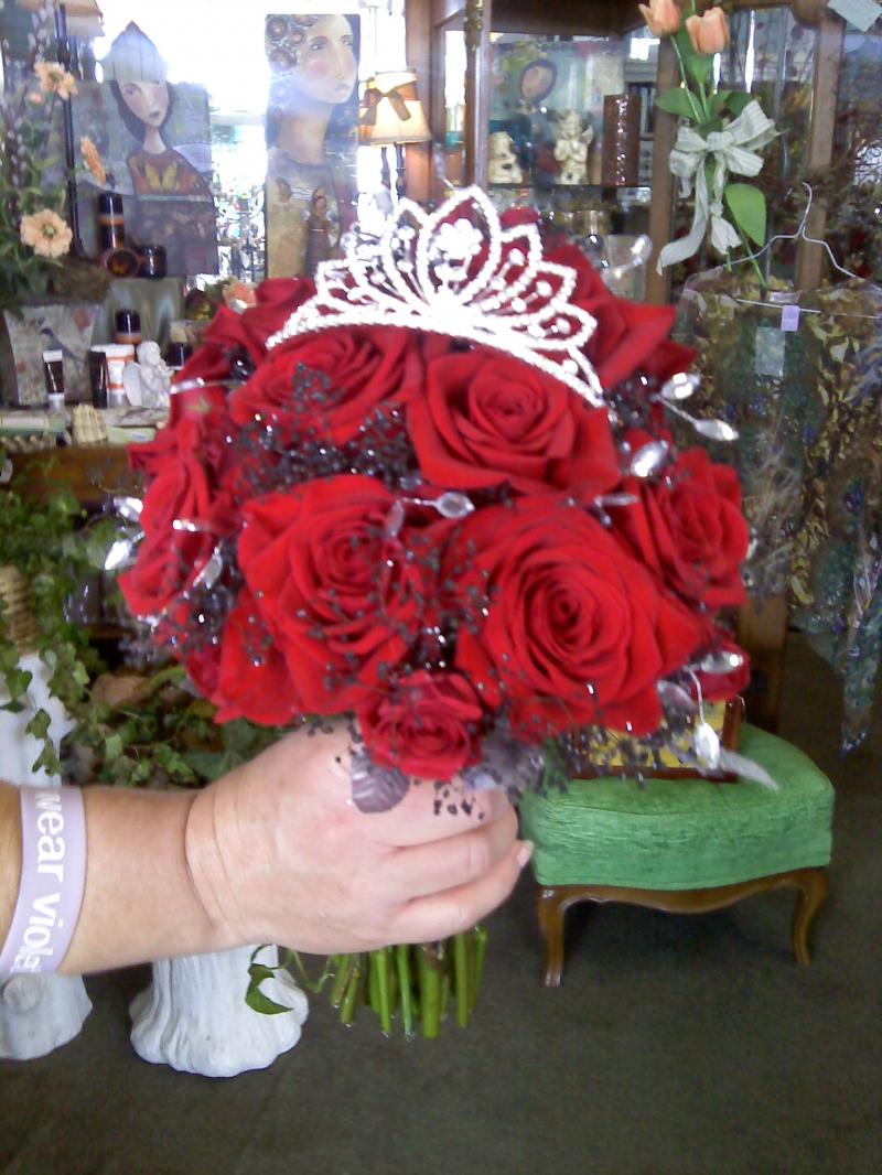 Bouquet — Red Rose Prom Bouquet with Silver Crown in Houston, TX