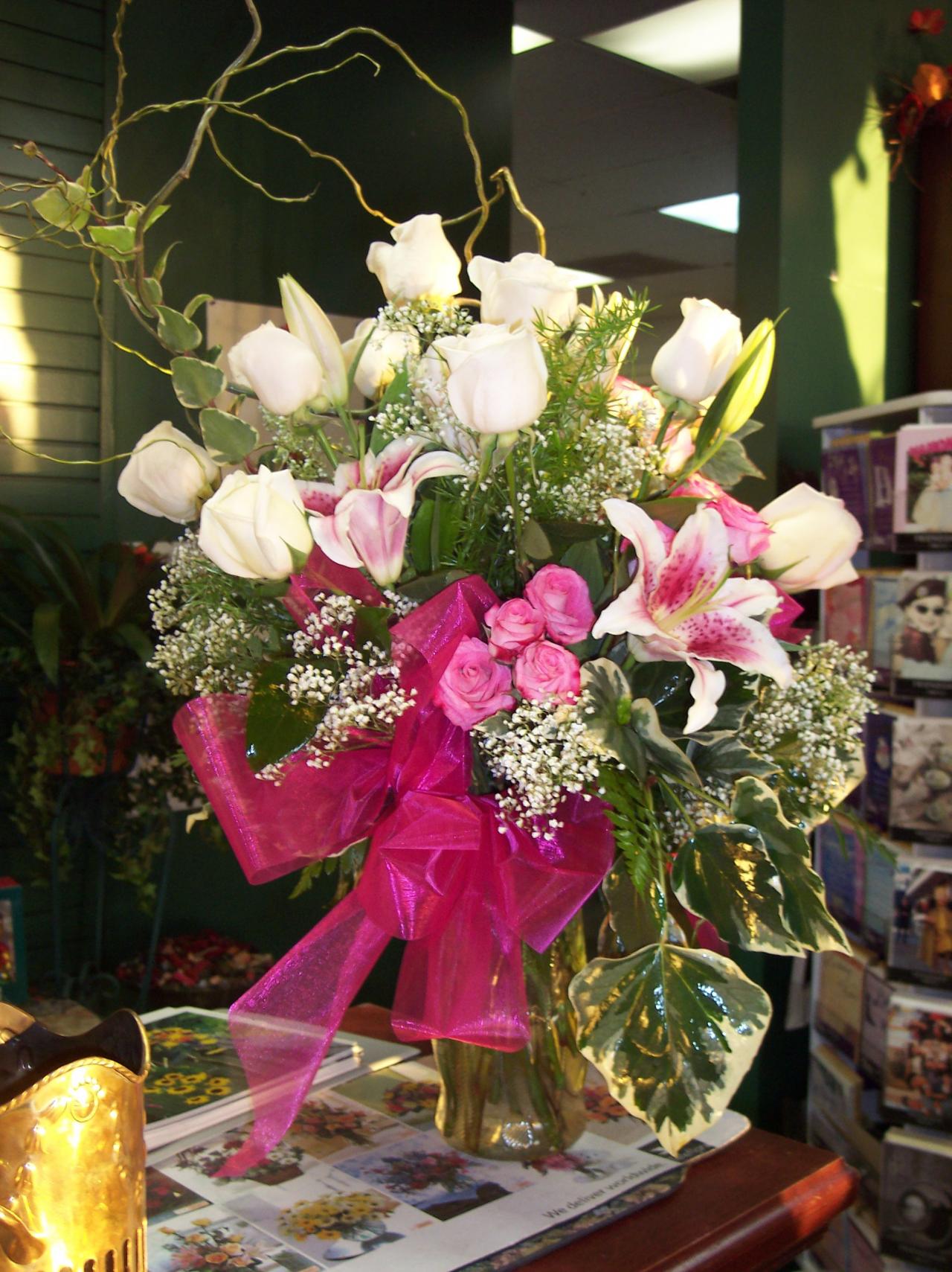 Flower Delivery — White Roses in a Vase with  Box in Houston, TX