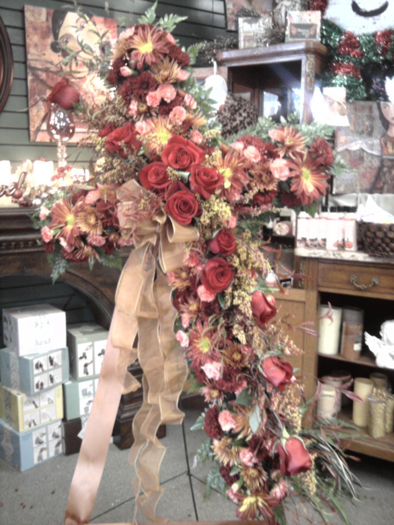 Custom Flowers — Cross Shaped Easel for a Funeral in Houston, TX