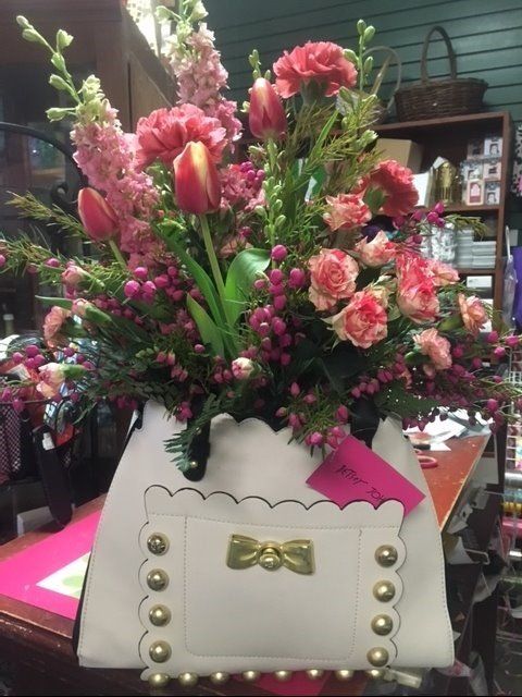Themed Bouquets — Pink Flowers in a Custom Purse-Shaped Vase in Houston, TX