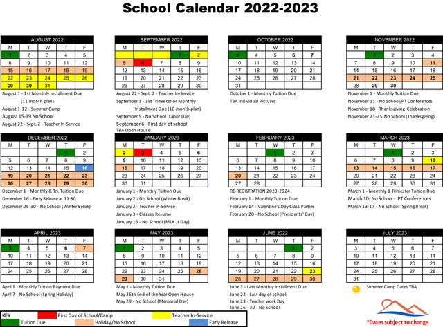 Calendar | EP Montessori Schools | El Paso, Texas