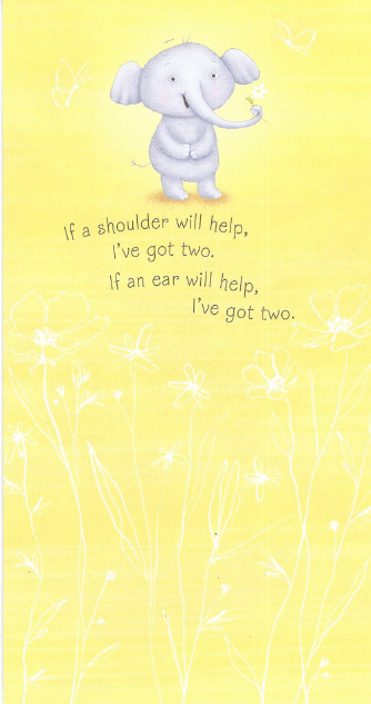 A cartoon elephant offering support. 