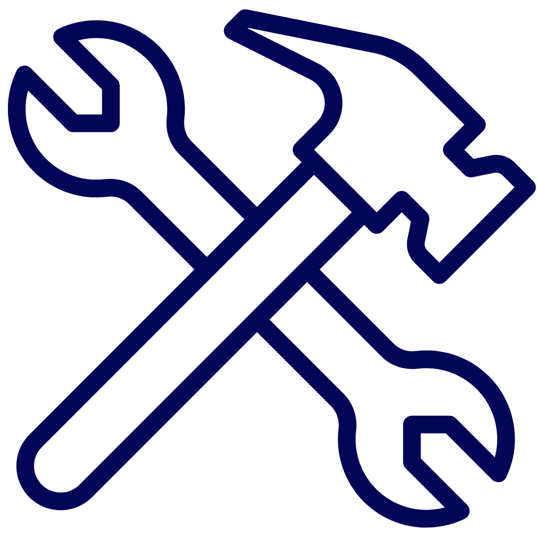 A wrench and a hammer crossed over each other.