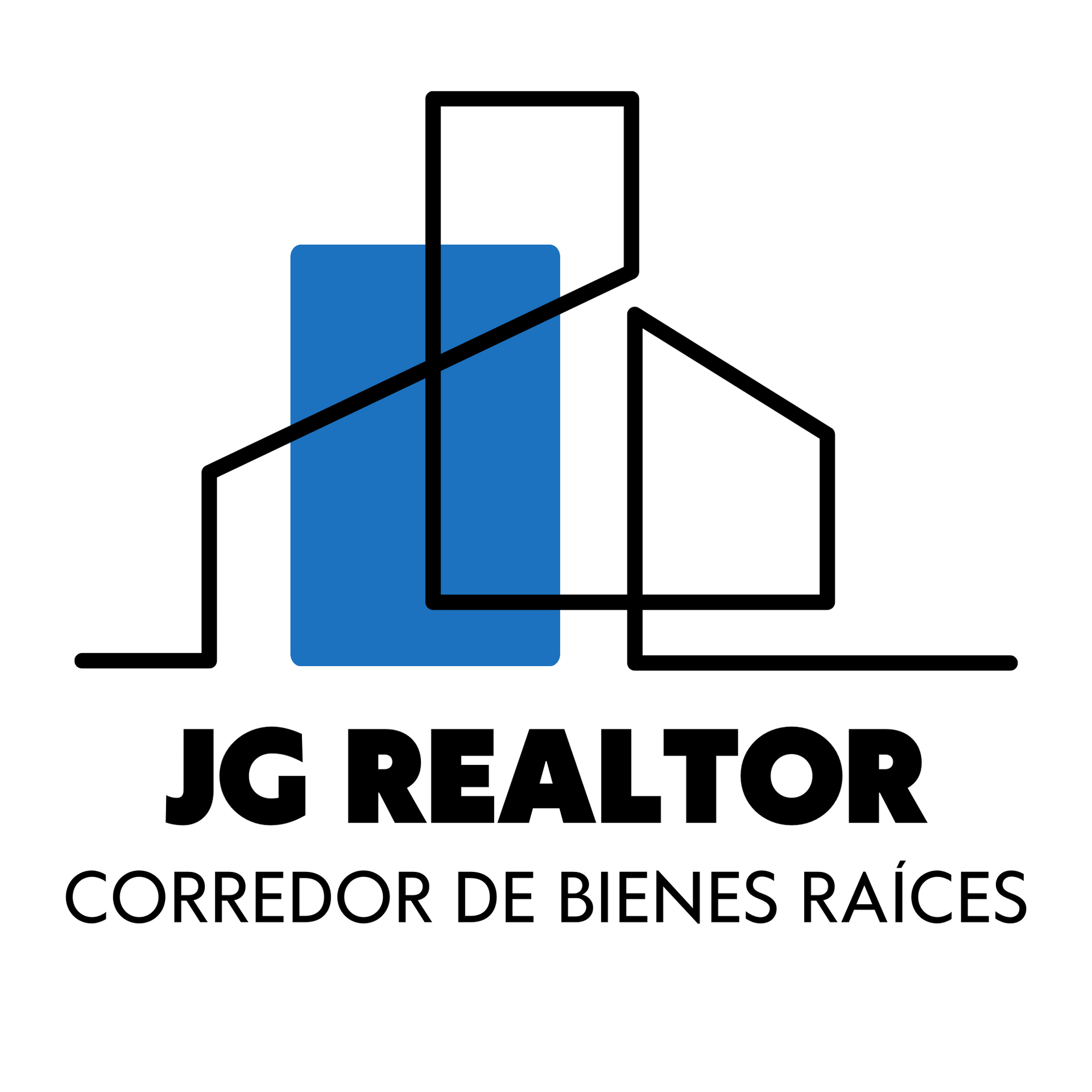 The logo for jg realtor corredor de bienes raices is blue and black.