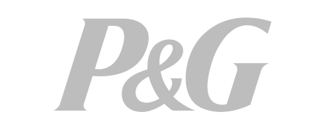 El logotipo de P&G es un logotipo gris sobre un fondo blanco.