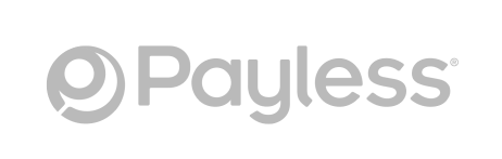 El logotipo de Payless es gris y blanco sobre un fondo blanco.