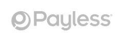 El logotipo de Payless es gris y blanco sobre un fondo blanco.