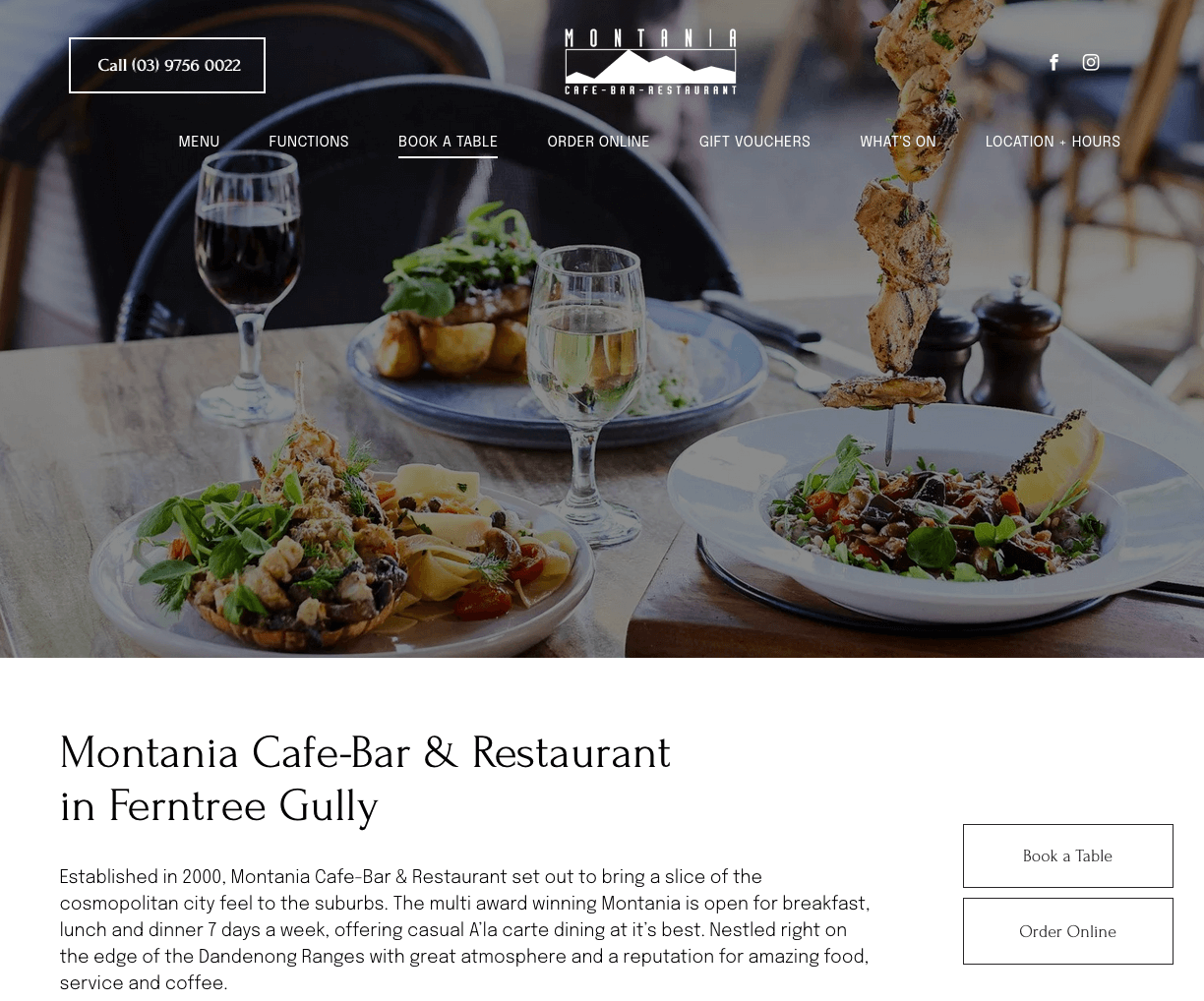 Montania Cafe-Bar & Restaurant local small business in Melbourne displaying the website Home Page design