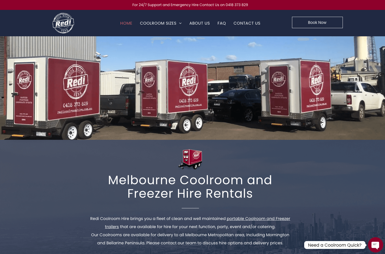 Redi Coolroom Hire local small business in Melbourne displaying the website Home Page design