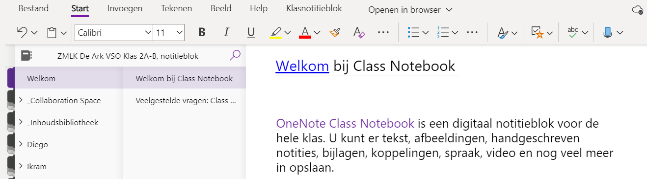 Voorbeeld Class Notebook