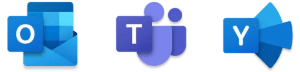 Logo's van Outlook, Teams en Yammer