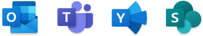 Logo van Outlook, Teams, Yammer en SharePoint
