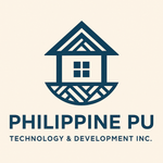 Philippine PU logo: Golden stylized house within a circle, with text