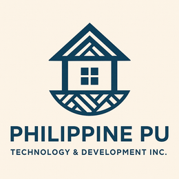Philippine PU logo: Golden stylized house within a circle, with text